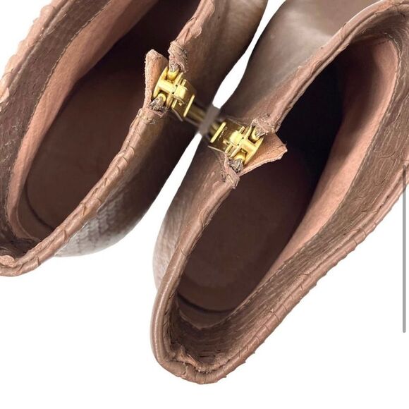 Joie Jalena Embossed Pointy Wedge Leather Boots Sz 39 brown boho - Picture 4 of 8